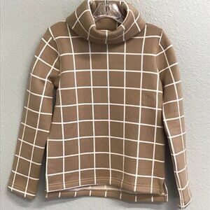 J Crew Funnel Neck Sweater Windowpane Pullover Beige White Women’s Size XS